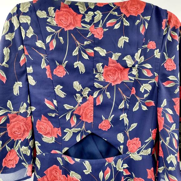 Fame AND Partners Navy Floral Multicolored Bell Sleeve Maxi Wrap Dress Women's S - Picture 5 of 11